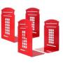 OMEYA Bookends, Telephone Booth Metal Book Ends Non Skid Heavy Duty for Shelves, Books, DVD, Video 7.8 x 5.5 x 3.9 inch London-Red (2 Pair/4 Pieces)