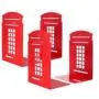 OMEYA Bookends, Telephone Booth Metal Book Ends Non Skid Heavy Duty for Shelves, Books, DVD, Video 7.8 x 5.5 x 3.9 inch London-Red (2 Pair/4 Pieces)