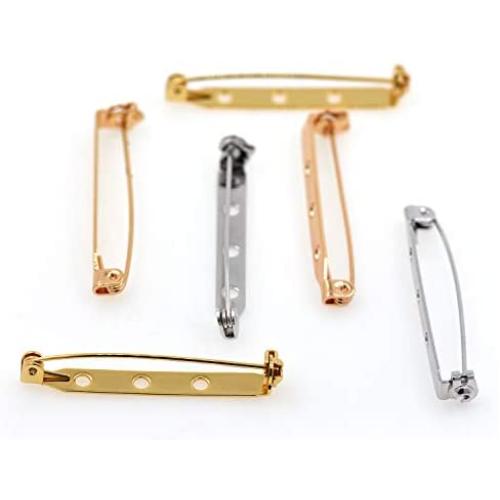 Brass Brooch Pin,3 Holes Metal Parts for Handmade Accessories,Safety Pin Charm,Multiple Size Choose.20Pcs (MixedColor, 33.5x4.5mm)