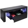 HomVent Modern TV Stand, Glossy TV Stand with Blue LED Light, Television Stand Media Storage Console Cabinet with Shelves & Drawer Entertainment Center for Living Room Bedroom Black