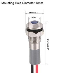 uxcell Signal Indicator Light AC/DC 12V-24V 6mm Blue LED Metal Shell 5pcs