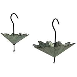 Galvanized Metal Umbrella Hanging Planter Flower Holders 2 Piece Set