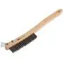 Forney 70521 Wire Scratch Brush, Stainless Steel with Curved Wood Handle, 13-3/4-Inch-by-.013-Inch