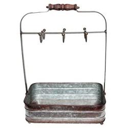 Benzara BM177866 Rustic Galvanized Metal Crockery Holder with Cup Hooks, Gray