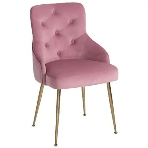 FCQuality Velvet Vanity Chair with Tufted Back Gold Metal Legs Dining Chair Mid Century Modern Upholstered Accent Desk Chair for Living Room Home Office Bedroom, Pink FCQuality Velvet Vanity Chair with Tufted Back Gold Metal Legs Dining Chair Mid Century Modern Upholstered Accent Desk Chair for Living Room Home Office Bedroom, Pink