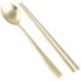 Korean Chopsticks Spoon Set 100% METAL STAINLESS STEEL Printed Hangul Characters Titanium Gold Plating (Gold-Hangul)