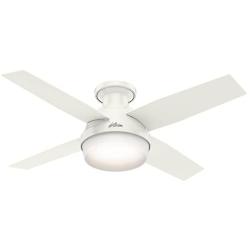 Hunter Dempsey Indoor Low Profile Ceiling Fan with LED Light and Remote Control, 44'', White