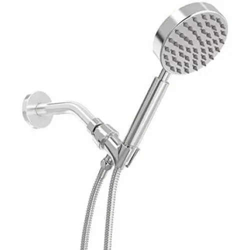 All Metal Hand Held Shower Head with Hose and Holder, Polished Chrome | 2.5 GPM Rainfall Flow with Removable Restrictor | 4'' Handheld Showerhead, 72 Inch Long Flexible Hose, Adjustable Bracket