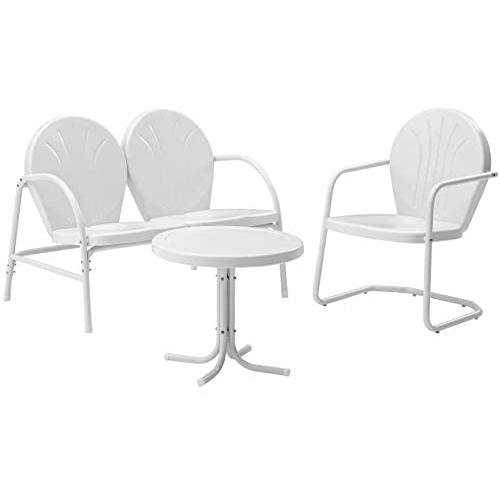 Crosley Furniture Griffith 3-Piece Metal Outdoor Conversation Set with Table, Loveseat, and Chair - White Crosley Furniture Griffith 3-Piece Metal Outdoor Conversation Set with Table, Loveseat, and Chair - White