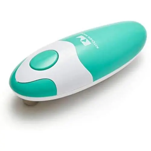 Electric Can Opener: Kitchen Mama Portable Battery Powered Automatic Smooth Edge Can Opener, Ergonomic Can Openers, One Press to Open Can for Seniors, Chef, and Daily Cooking (Teal Green)