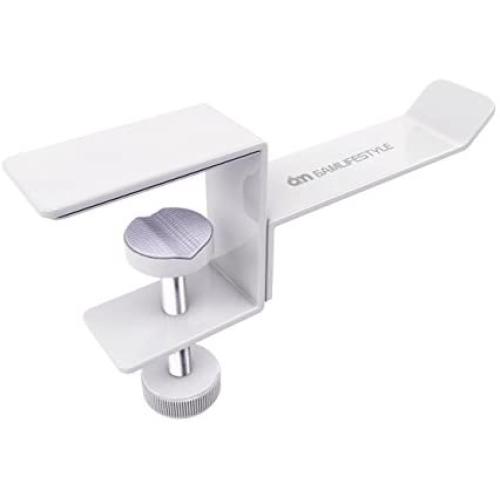 Universal Gaming Headset Headphone Hook Stand Hanger Holder Mount, 6amLifestyle Under Desk On Over Ear Headphones Desk Clamp for All Headphones, White