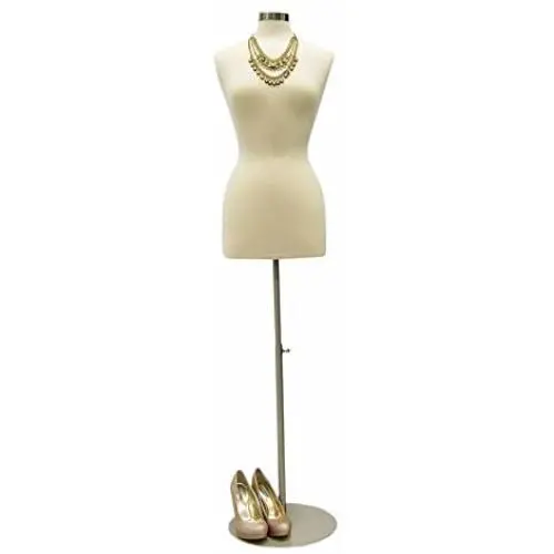Female Mannequin Dress Form Torso with Round Metal Base and Neck Cap - Off White Premium Fully Pinnable Womens Dress Form #F6/8W+BS-04 Female Mannequin Dress Form Torso with Round Metal Base and Neck Cap - Off White Premium Fully Pinnable Womens Dress Form #F6/8W+BS-04