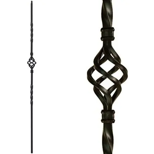 Wrought Iron Balusters (Box of 10) Stair Parts Single Basket Stair Metal Balusters - Hollow 1/2'' Single Basket Square Iron Spindles (Real Satin Black not Matte)