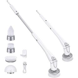 Tilswall Electric Spin Scrubber, Cordless Grout Shower 360 Power Bathroom Cleaner with 4 Replaceable Rotating Brush Heads, Tool-Free Adjustable Extension Handle for Tile, Floor, Bathtub