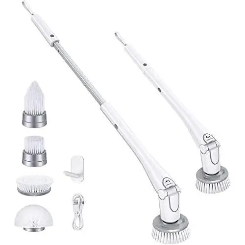 Tilswall Electric Spin Scrubber, Cordless Grout Shower 360 Power Bathroom Cleaner with 4 Replaceable Rotating Brush Heads, Tool-Free Adjustable Extension Handle for Tile, Floor, Bathtub Tilswall Electric Spin Scrubber, Cordless Grout Shower 360 Power Bathroom Cleaner with 4 Replaceable Rotating Brush Heads, Tool-Free Adjustable Extension Handle for Tile, Floor, Bathtub