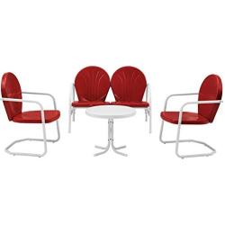 Crosley Furniture Griffith 4-Piece Metal Outdoor Conversation Set with Table, Loveseat, and 2 Chairs - Red