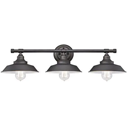 Westinghouse Lighting 6343400 Iron Hill Three-Light Indoor Wall Fixture, Finish with Highlights and Metal Shades, 3, Oil Rubbed Bronze/White Westinghouse Lighting 6343400 Iron Hill Three-Light Indoor Wall Fixture, Finish with Highlights and Metal Shades, 3, Oil Rubbed Bronze/White