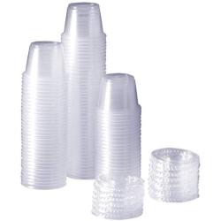 [100 Sets - 1 oz.] Plastic Disposable Portion Cups With Lids, Souffle Cups