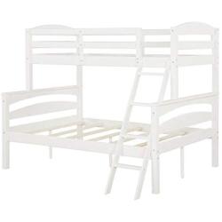 Dorel Living Brady Twin Over Full Solid Wood Kids Bunk Bed with Ladder, White