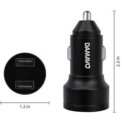 DAMAVO 4.8A Metal USB Car Charger Adapter Fast Charge Voltage Display Mini Dual Port Cigarette Lighter USB Car Socket Power Outlet for iPhone XR/Xs/Max/X/Plus, iPad Pro/Mini, Galaxy (2 Pack)