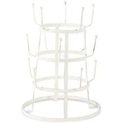 DII 5464 3 Tier Countertop or Pantry Vintage Metal Wire Tree Stand for Coffee, Glasses, and Cups, 15 Mug Capacity, Antique, 9.5''D x 12.8''H, Distressed White