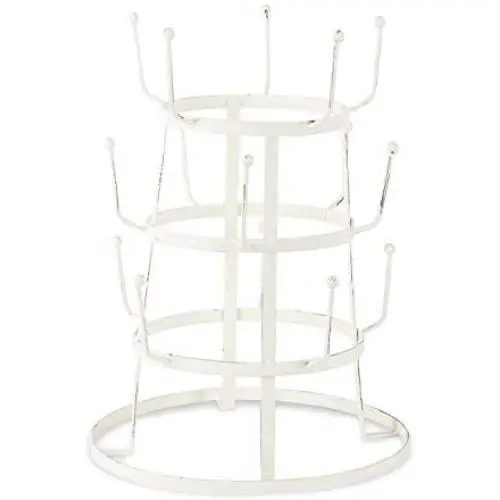 DII 5464 3 Tier Countertop or Pantry Vintage Metal Wire Tree Stand for Coffee, Glasses, and Cups, 15 Mug Capacity, Antique, 9.5''D x 12.8''H, Distressed White