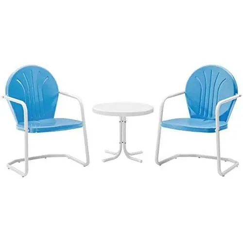 Crosley Furniture Griffith 3-Piece Metal Outdoor Conversation Set with Table and 2 Chairs - Sky Blue