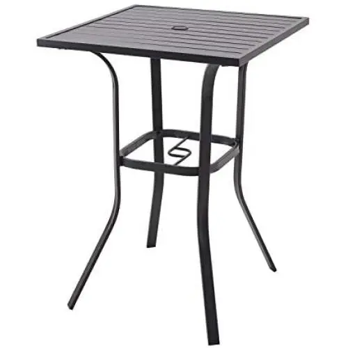 Patio Bar Height Table Outdoor Metal Frame Bistro Table with Umbrella Hole Patio Bar Height Table Outdoor Metal Frame Bistro Table with Umbrella Hole