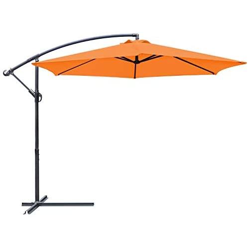Greesum Offset Umbrella 10FT Cantilever Patio Hanging Umbrella Outdoor Market Umbrella with Crank and Cross Base (Orange) Greesum Offset Umbrella 10FT Cantilever Patio Hanging Umbrella Outdoor Market Umbrella with Crank and Cross Base (Orange)