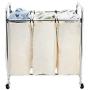 Seville Classics Mobile 3-Bag Heavy-Duty Laundry Hamper Sorter Cart