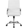 Flash Furniture Mid-Back White LeatherSoft Executive Swivel Office Chair with Chrome Base and Arms