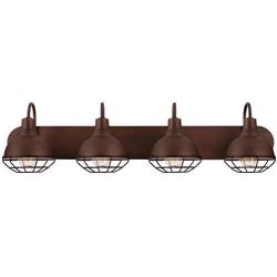 Kira Home Liberty 36'' 4-Light Modern Industrial Vanity/Bathroom Light, Brushed Bronze Finish + Metal Cage Shade