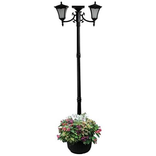 Sun-Ray 312014 Vittoria 2-Head Solar LED Lamp Post & Planter, Batteries Included, 7, Black