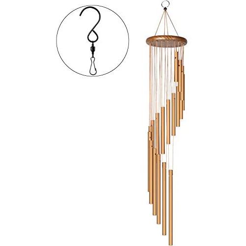 Topspeeder Wind Chime Outdoor Metal Wind Chimes Solid Wood and 18 Scrub Aluminum Alloy Gold Tubes Wind Chime 36’’ Large Garden Wind Chime for Party, Garden, Decor, Gift etc