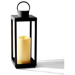 Large Outdoor Lantern with Solar Candle - 18 Inch Tall, Matte Black Metal Frame, Waterproof Flameless Pillar Candle, Dusk to Dawn Timer, Large Size for Floor or Patio Decor, Battery Included