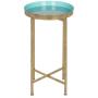 Kate and Laurel Celia Round Foldable Tray Accent Table, 14'' x 14'' x 25.75'', Light Teal and Gold, Modern Minimalist Design and Magnetic Tabletop