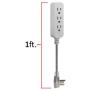 GE, Heather Gray, Designer 1 Ft Power Strip with 6 Inch Braided Extension Cord, 3 Grounded Outlets, Flat Plug, 53199