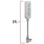 GE, Heather Gray, Designer 1 Ft Power Strip with 6 Inch Braided Extension Cord, 3 Grounded Outlets, Flat Plug, 53199