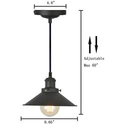 Industrial Pendant Light Fixture, XIDING Vintage Edison Hanging Light, Retro Premium Matte Black Finish Metal Shade, E26 Base, Adjustable Wire, 1-Light …