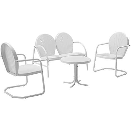 Crosley Furniture Griffith 4-Piece Metal Outdoor Conversation Set with Table, Loveseat, and 2 Chairs - White