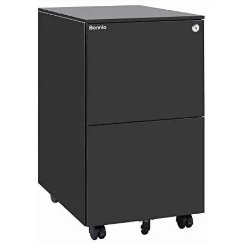 Bonnlo 2-Drawer Metal Filing Cabinet with Lock Under Desk Office Drawer Cabinet, Black Bonnlo 2-Drawer Metal Filing Cabinet with Lock Under Desk Office Drawer Cabinet, Black