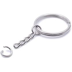 Metal Split Keychain Ring Parts - 100 Key Chains With 28mm Open Jump Ring and Connector - Make Your Own Key Ring