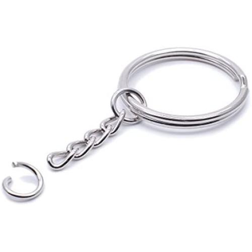 Metal Split Keychain Ring Parts - 50 Key Chains with 28mm Open Jump Ring and Connector - Make Your Own Key Ring