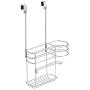 mDesign Metal Over Door Hair Care & Styling Tool Storage Organizer Basket for Hair Dryer, Flat Iron, Curling Wand, Hair Straightener, Brush - Hang Inside or Outside Cabinet Doors, 2 Sections - Chrome