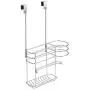 mDesign Metal Over Door Hair Care & Styling Tool Storage Organizer Basket for Hair Dryer, Flat Iron, Curling Wand, Hair Straightener, Brush - Hang Inside or Outside Cabinet Doors, 2 Sections - Chrome