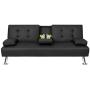 Pawnova Futon Sofa Bed, Modern Faux Leather Convertible Folding Lounge Couch for Living Room with 2 Cup Holders Removable Soft Armrest and Sturdy Metal Legs, Black