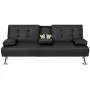 Pawnova Futon Sofa Bed, Modern Faux Leather Convertible Folding Lounge Couch for Living Room with 2 Cup Holders Removable Soft Armrest and Sturdy Metal Legs, Black