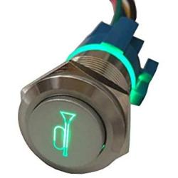 Etopars 12V 5A Car Motor Green LED Light Momentary Speaker Horn Bells Push Button Stainless Steel Metal Switch Toggle 19mm Socket Plug Wire