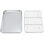 P&P CHEF Toaster Oven Tray and Rack Set, Stainless Steel Baking Pan with Cooling Rack, Fit Your Small Oven & Single Person Use, Non Toxic & Easy Clean