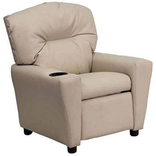 Flash Furniture Contemporary Beige Vinyl Kids Recliner with Cup Holder